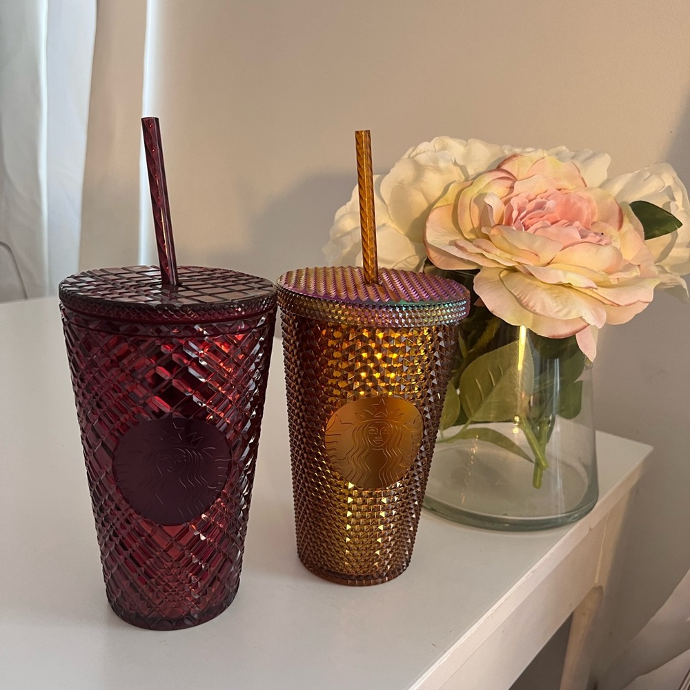 Starbucks Burgundy and Gold Tumbler Set